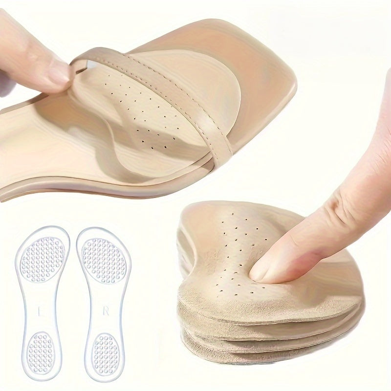 6pcs Anti-Slip Sandal Pads & Cowhide Leather Imitation Insoles for High Heels, Improve Comfort, with Silicone Insoles, Transparent-Slip Forefoot Pads, Washable Shock-Absorbing Self-Adhesive Foot Pads
